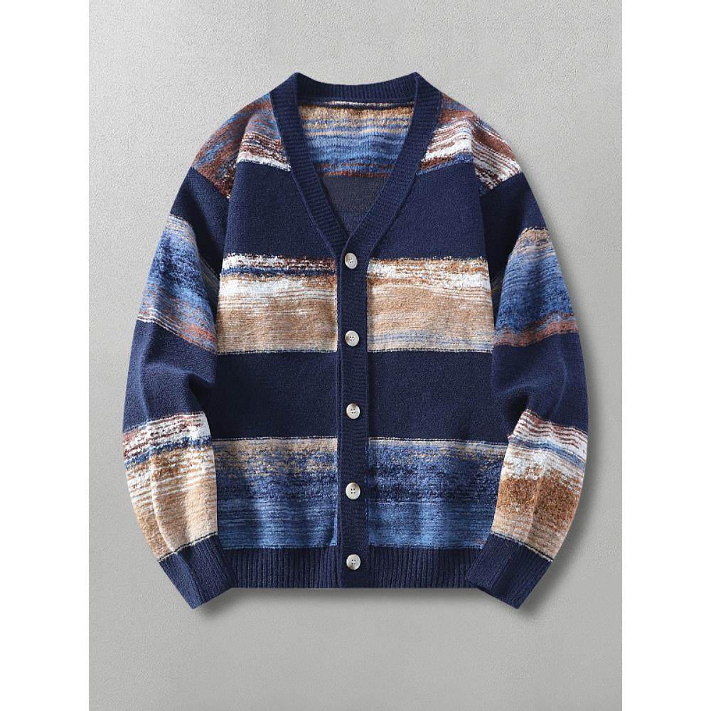 渐变条纹！让你的秋冬不再单调！秋条纹拼色针织开衫男毛衣服外套,淘宝优惠券,粉丝福利购,淘宝优惠卷