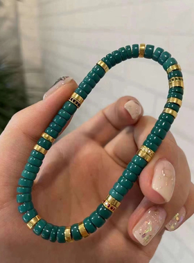 金钻绿松石手串18K金无白叠戴男女同款潮玩文玩手链饰品
