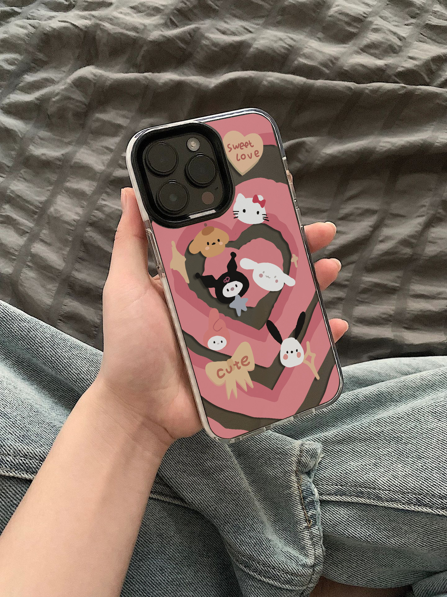 韩国INS风爱心渐变三丽鸥适用iPhone17promax手机壳苹果17少女16pro个性12情侣15pro包静音键13防摔14高级x软