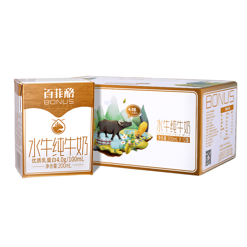 百菲酪水牛奶4.0g优质乳蛋白200ml*12盒整箱学生营养早餐奶纯牛奶 - 图3