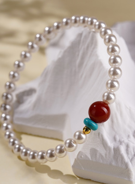 贝珠红玛瑙手链轻奢百搭送女友