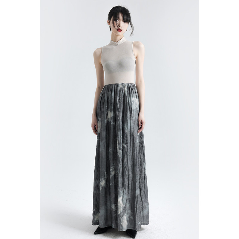 APOZi collection 山水序曲夏季中式立领褶皱弹力拼接设计印花裙,淘宝优惠券,粉丝福利购,淘宝优惠卷