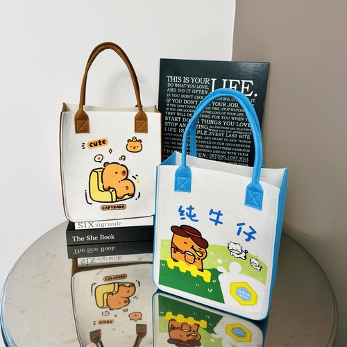 新款卡通毛毡包大容量手提购物袋加厚妈咪包网红百日宴礼品伴手礼 - 图3