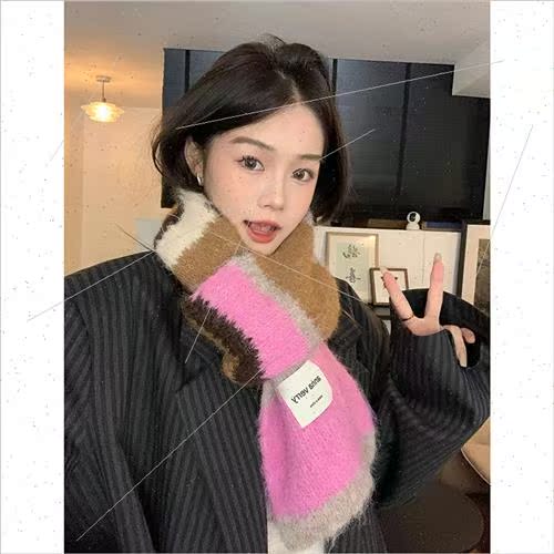 shimoto dopamine pink wool knitted scarf winter female senio - 图1