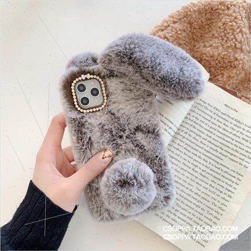 适用 8plus Plush Rabbit Ears Apple 13pro Phone Case XS Max/X - 图0