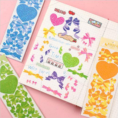 Korea ins glitter love bow ribbon stickers handbook diary st - 图1