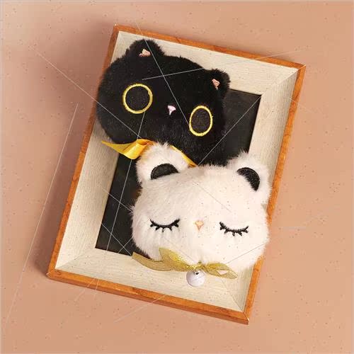 Cute closed-eye black cat plush coin purse pendant cartoon c-图1