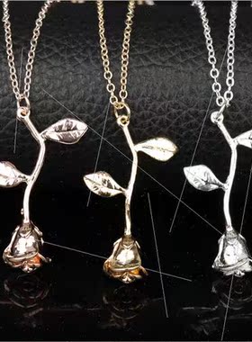 Beauty and the Beast Rose Necklace Women Long Fashion Fine S