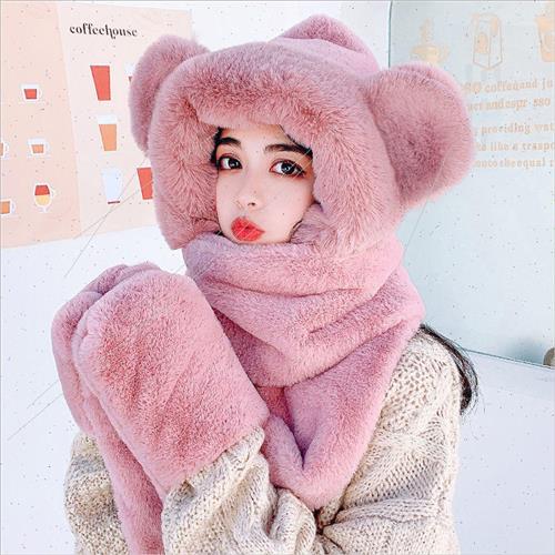 Hat womens fall and winter bear thickened warm with cute plu - 图2