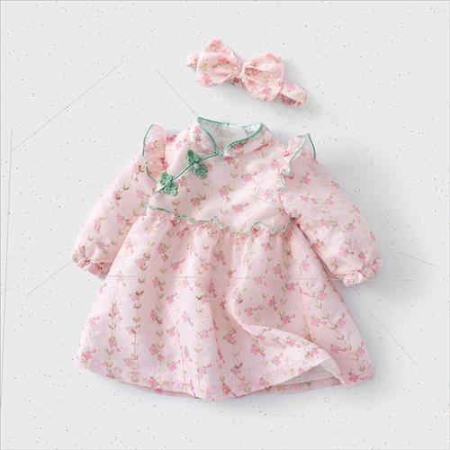 Girls floral cheongsam 0-2 years old baby girl dress 2022 fa-图0