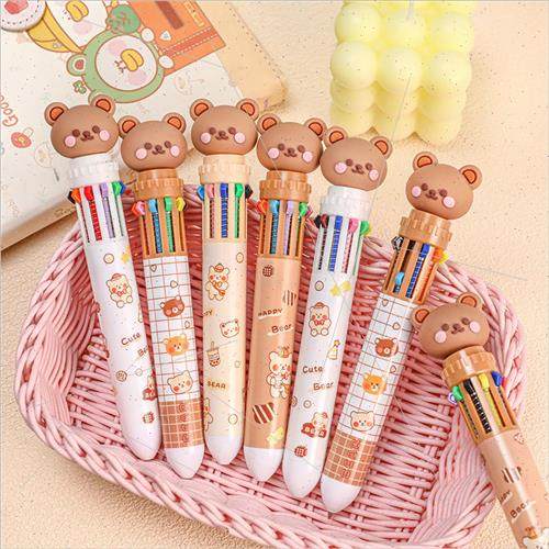 Bear 10 color ballpoint pen cartoon press type multicolor co - 图0