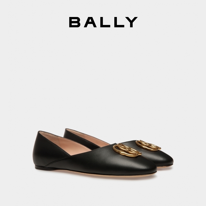 BALLY/巴利女士黑色皮革EMBLEM平底鞋6304778 - 图0