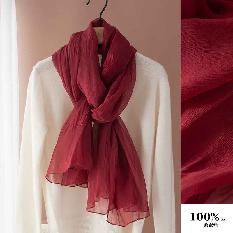 杭州丝绸100%桑蚕丝纯色长款真丝丝巾春秋冬季百搭精致披肩围巾女,淘宝优惠券,粉丝福利购,淘宝优惠卷