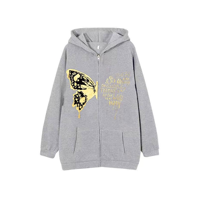 2022 Dark Hip Hop Gothic Harajuku Y2k Butterfly Zipper Hoodi - 图3