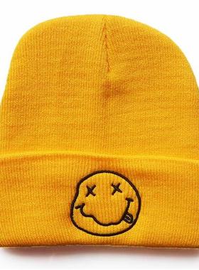 men  women 90s Grunge Smiley embroidered kn cap riding warm