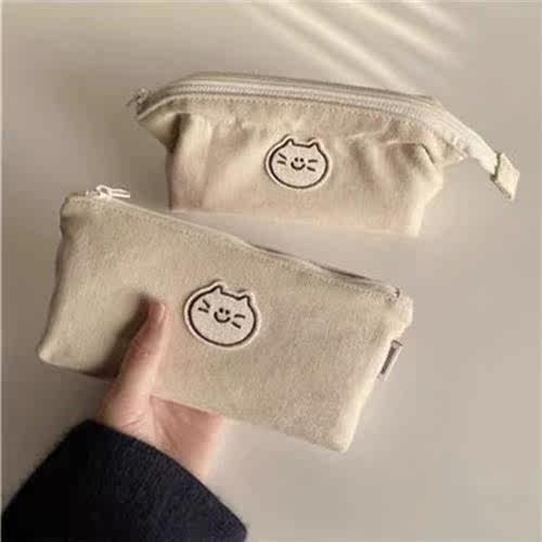 Cute cat dog canvas pencil bag dirt-resistant student pencil - 图0