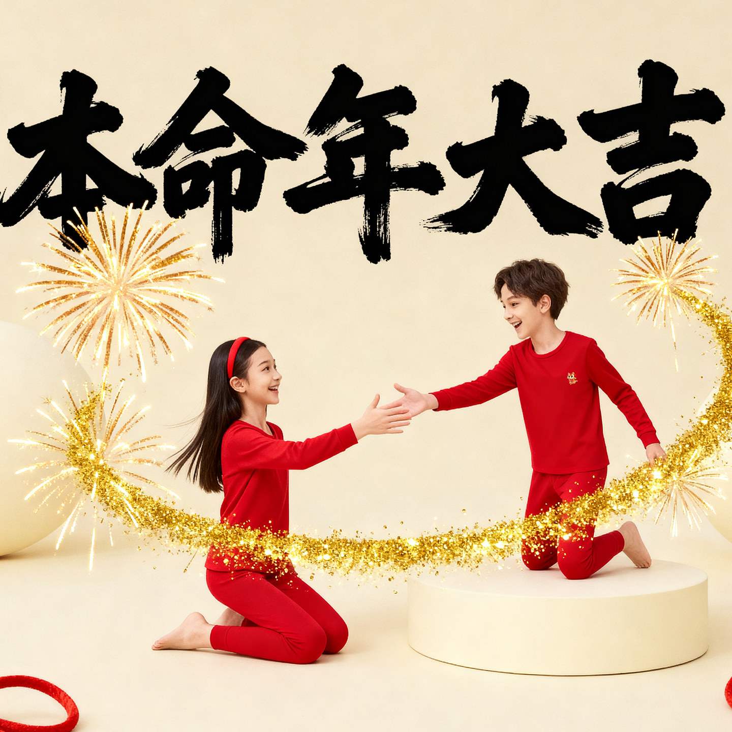 猫人儿童本命年内衣套装纯棉12岁男童女童大童红色属马年秋衣秋裤,淘宝优惠券,粉丝福利购,淘宝优惠卷