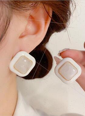Square whe oil drop earrings s925 silver pin 2023 new niche