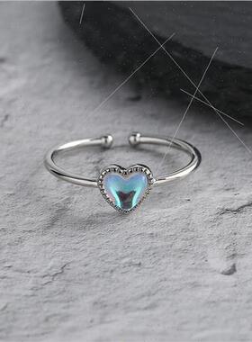 Dazzling color aurora moonstone love ring Korea gemstone hea
