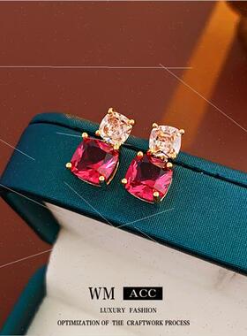 silver pin square zirconia earrings small versatile earrings