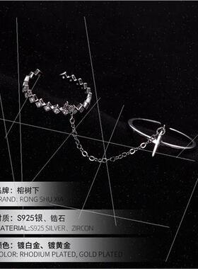 S925 silver cross chain ring fashion open ring ins niche ind