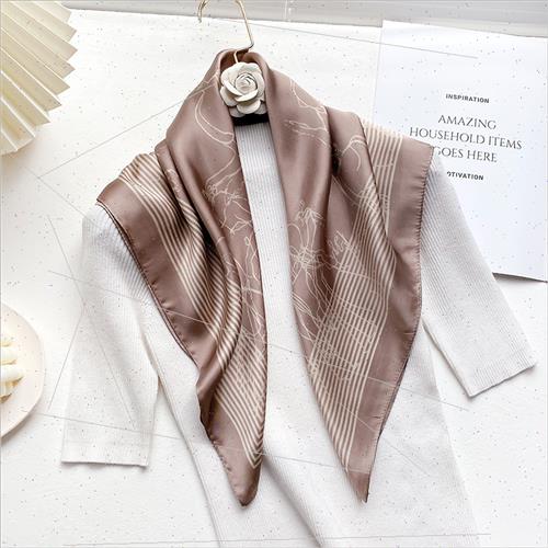 Champagne color satin thin silk scarf small square scarf lad - 图0