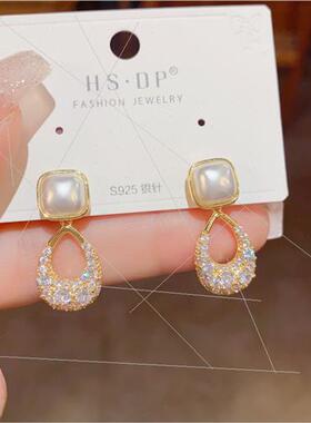 s925 silver pin elegant geometric pearl earrings niche gentl