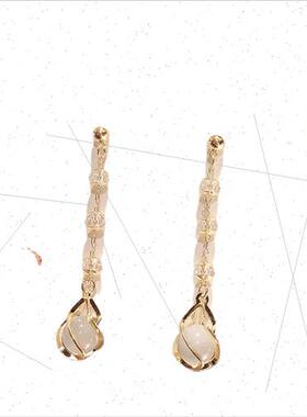 Korea S925 silver needle bow tassel long earrings female cat