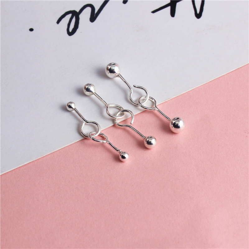 光面圆球990纯银耳钉足银防丢不掉 养耳洞耳针耳棒弯钩小耳钉男女,淘宝优惠券,粉丝福利购,淘宝优惠卷