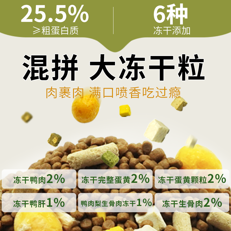 派得鲜鸭肉梨狗粮10kg冻干六拼成幼犬通用型生骨肉全价犬主粮20斤