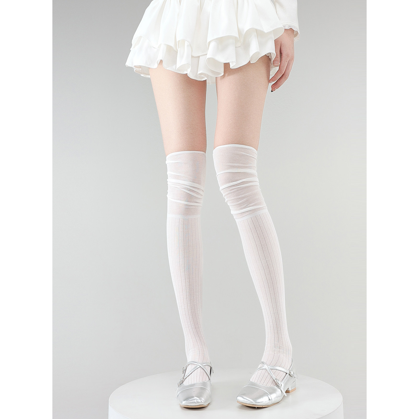 抵达一楼白色网纱拼接过膝袜夏季薄款堆堆袜大腿袜女日系jk长筒袜,淘宝优惠券,粉丝福利购,淘宝优惠卷