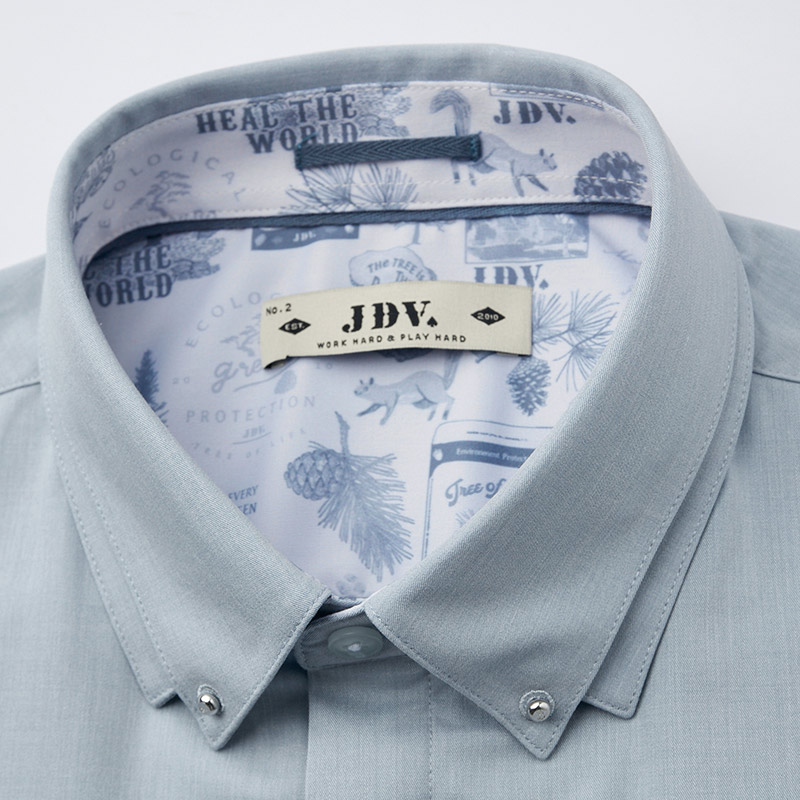 JDV男装商场同款春秋新品蓝色纽扣领落肩修身长袖正装衬衫SIF2509 - 图2