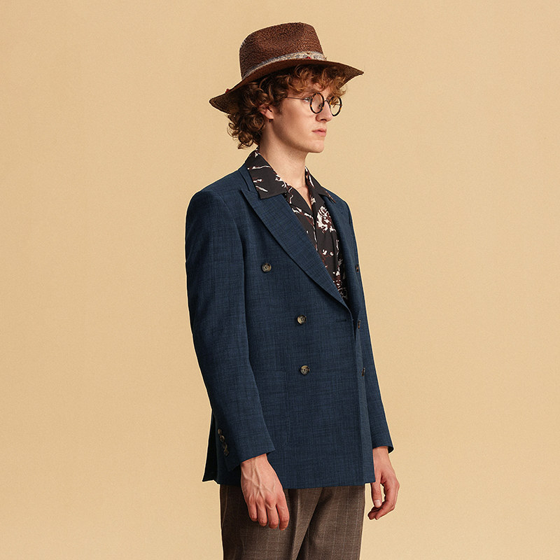 JDV奥莱旗舰店春秋折扣新品藏青色西装百搭戗驳领双排扣西服外,淘宝优惠券,粉丝福利购,淘宝优惠卷