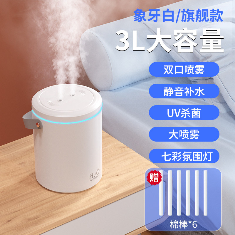 3L双喷加湿器夏天空调干燥usb家用卧室办公室桌面小型空气化香薰机精油补水喷雾器孕妇婴儿便携大容量喷雾机