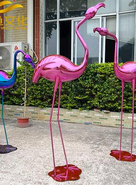 不锈钢火烈鸟雕塑可定制仙鹤镜面售楼处水池草坪园林装饰白鹭摆件