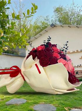 户外巨型不锈钢玫瑰花玻璃钢雕塑景区网红打卡商场景观装饰摆件