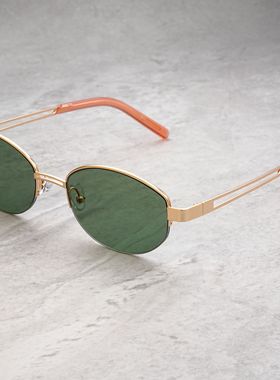 新款复古轻奢老钱风金属半框墨镜高级感椭圆猫眼小框防晒太阳眼镜