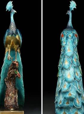 艺国文化百鸟朝凤纯黄铜孔雀摆件寓意美好摆件客厅办公室装饰品