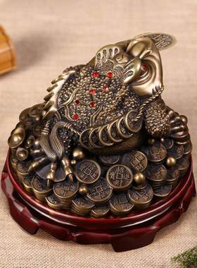 铜金蟾摆件三足蟾蜍店铺开业礼品纯黄铜招财家居客厅办公室装饰品