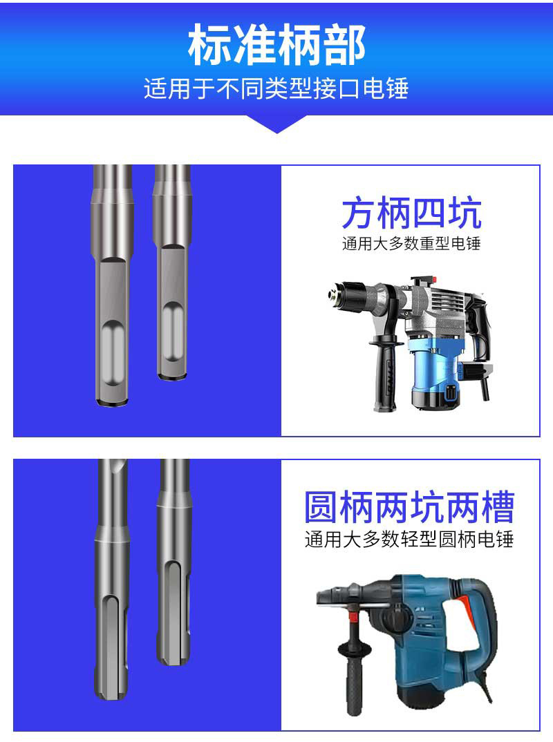 电锤冲击钻钻头方柄四坑混凝土圆柄石材石头打孔加长打墙套装350 - 图2