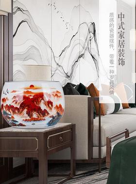 景德镇陶瓷鸿运当头聚宝盆摆件客厅养鱼缸博古架办公室装饰工艺礼