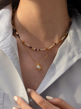 欧美跨境复古串珠叠带珍珠项链女
