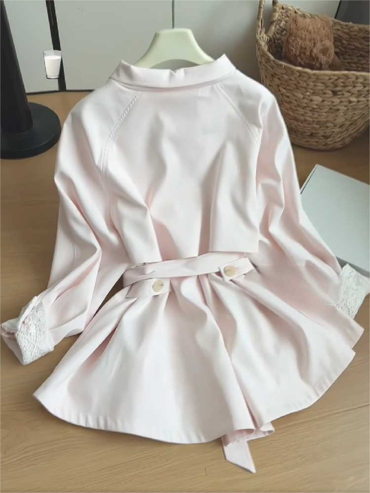 粉樱絮语 甜美少女感新款风衣立领袖口蕾丝拼接设计宽松气质外套~,淘宝优惠券,粉丝福利购,淘宝优惠卷