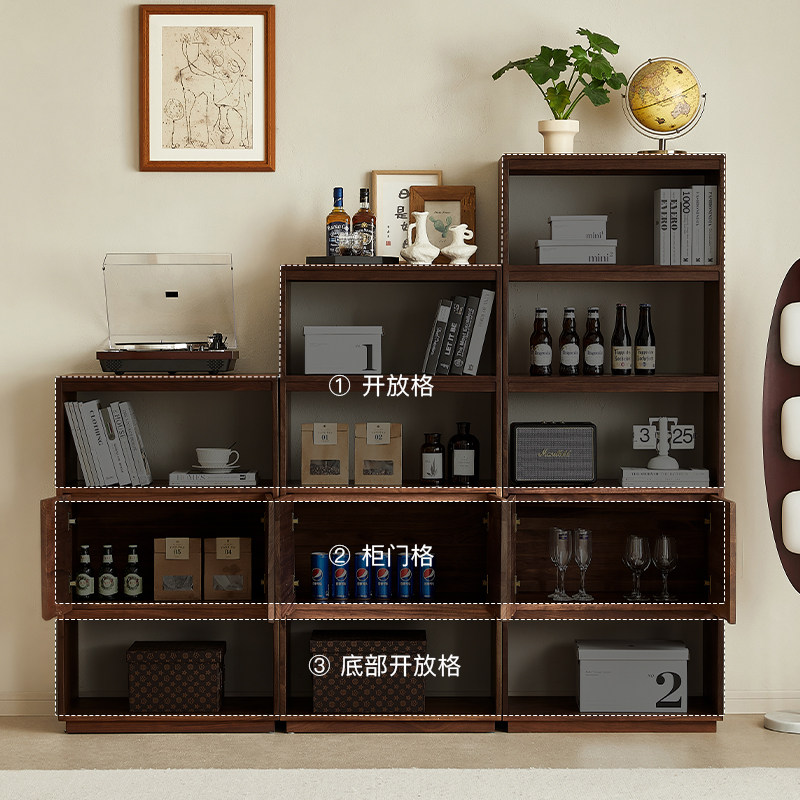 北美黑胡桃木全实木书柜北欧带门落地家用书架自由组合收纳置物柜,淘宝优惠券,粉丝福利购,淘宝优惠卷