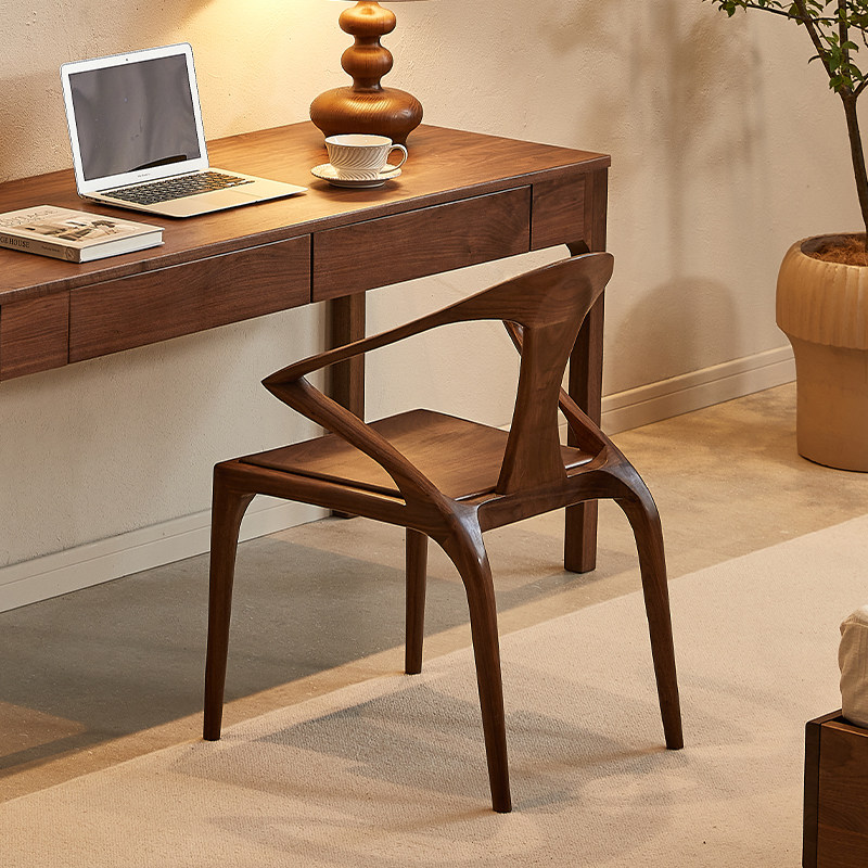 北美黑胡桃木餐椅家用餐厅真皮餐椅实木休闲椅子可换皮色书椅整装,淘宝优惠券,粉丝福利购,淘宝优惠卷