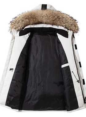Thicken Men's Down Jackets Big Real Fur Collar Warm Parka -