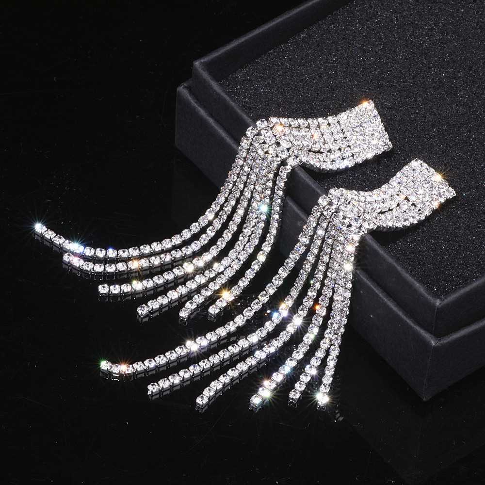 New Silver Color Rhinestone Crystal Long Tassel Earrings for - 图2