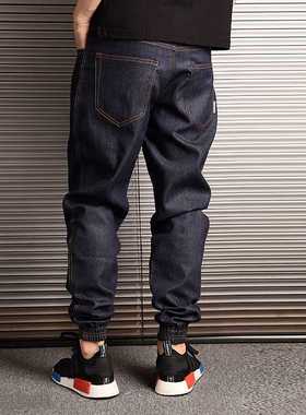 Japanese Vintage Fashion Men Jeans Loose Fit Elastic Waist S