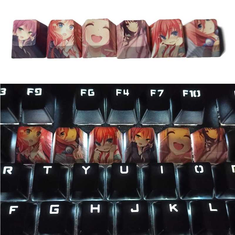 6Pcs Cartoon Anime Girl PBT Dye Sublimation Keycap Mechanics - 图3