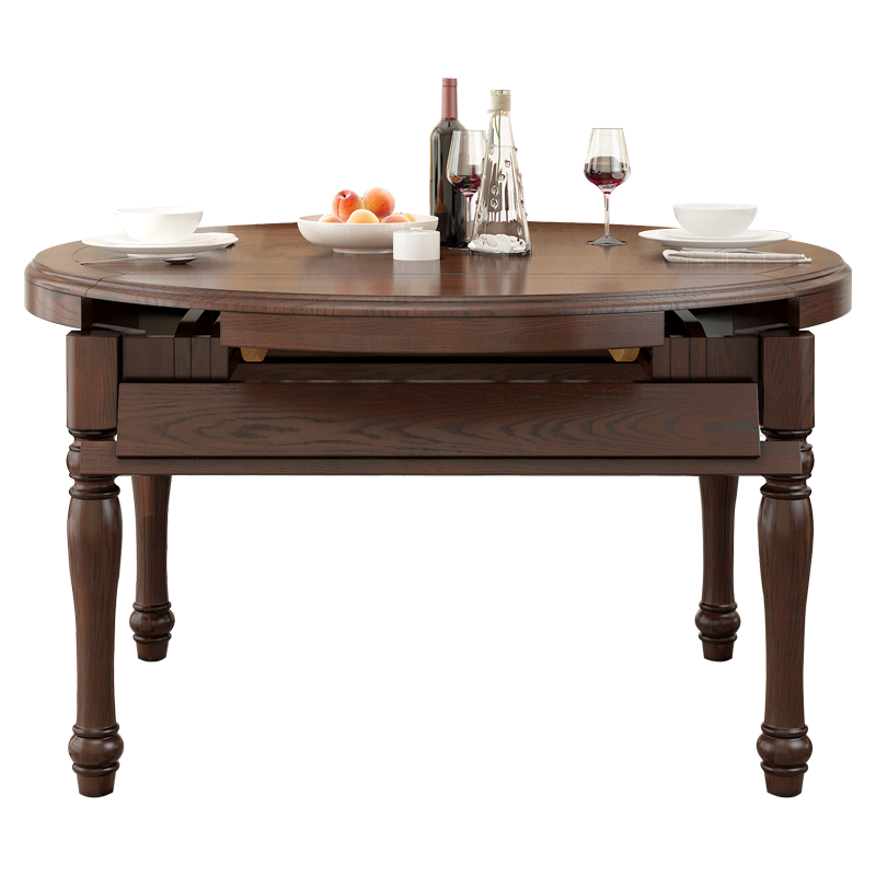 美式乡村实木餐桌家用餐厅法式复古可伸缩折叠圆餐桌椅组合家具-图3